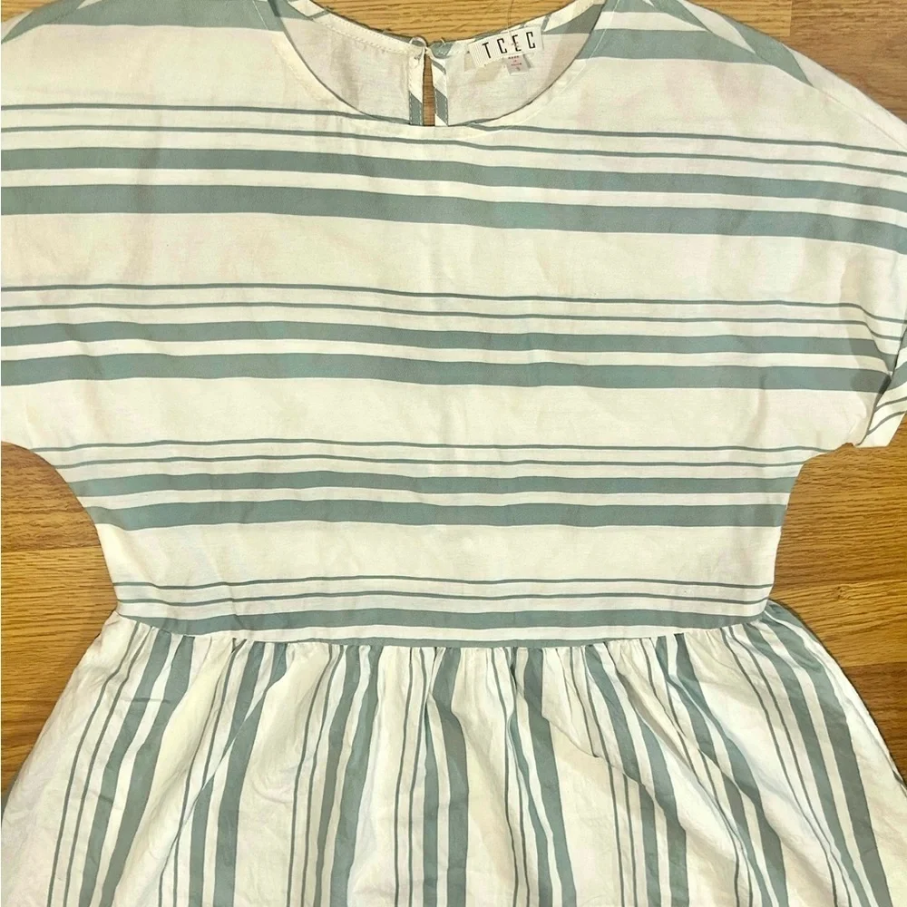 TCEC Striped Mini Dress Small Women's Short Sleeve Green Summer Sundress - Picture 9 of 9